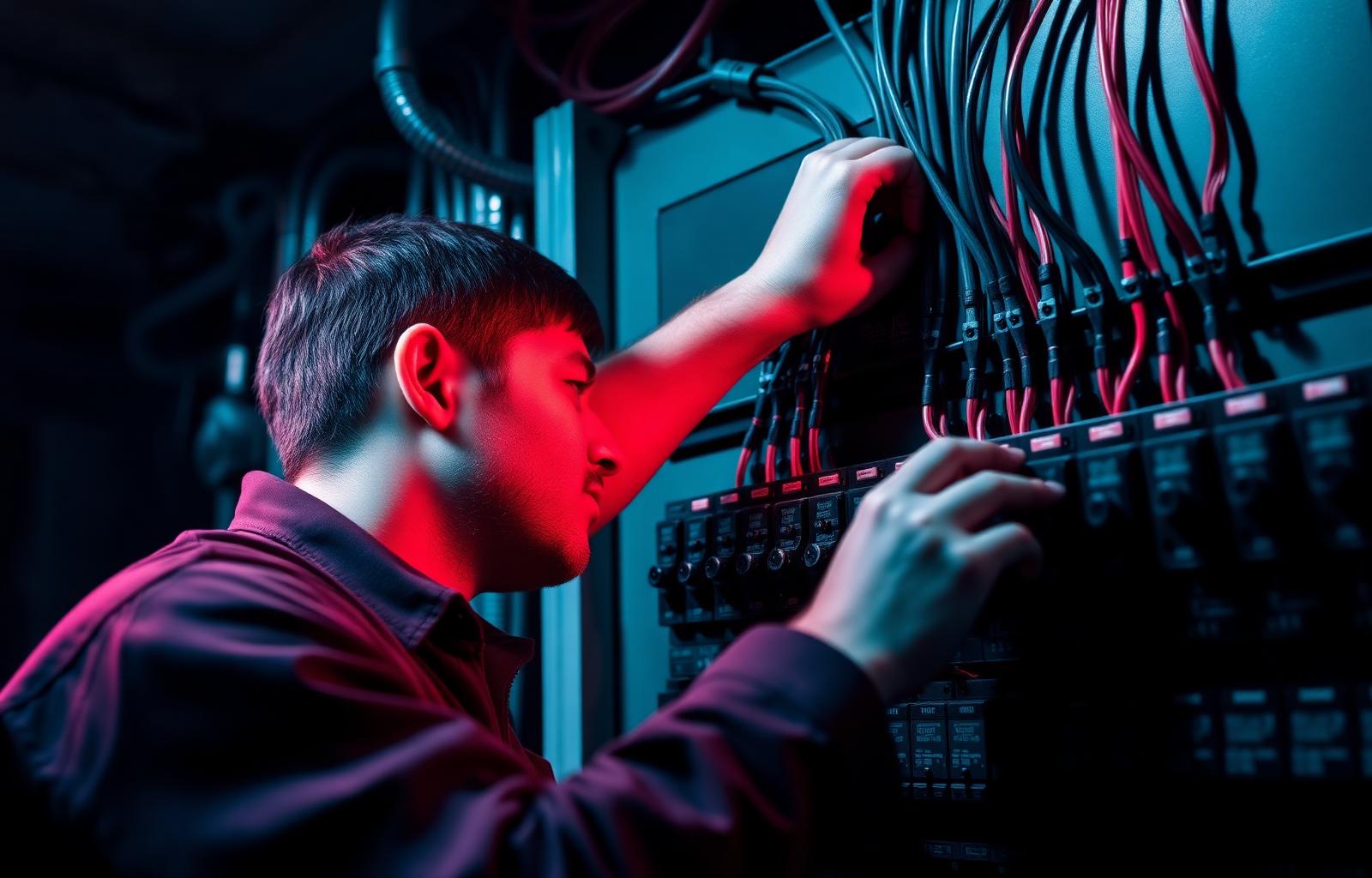 Electricista trabajando en tablero